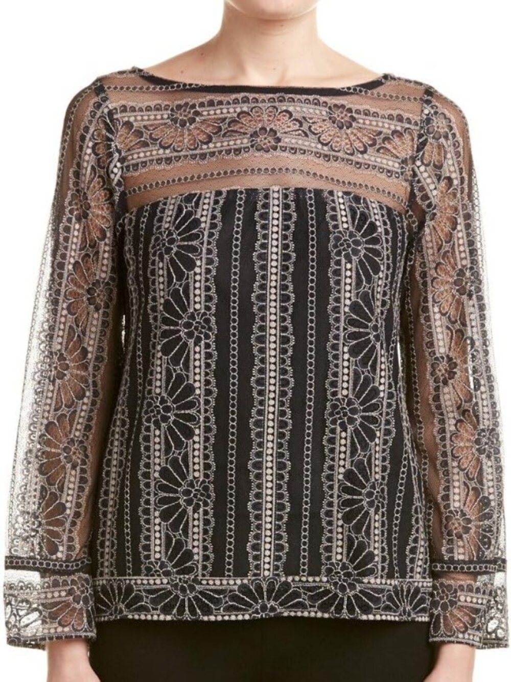 Nanette Lepore Misty Morning Long Oversized Sleeve Top Blouse Black Small
